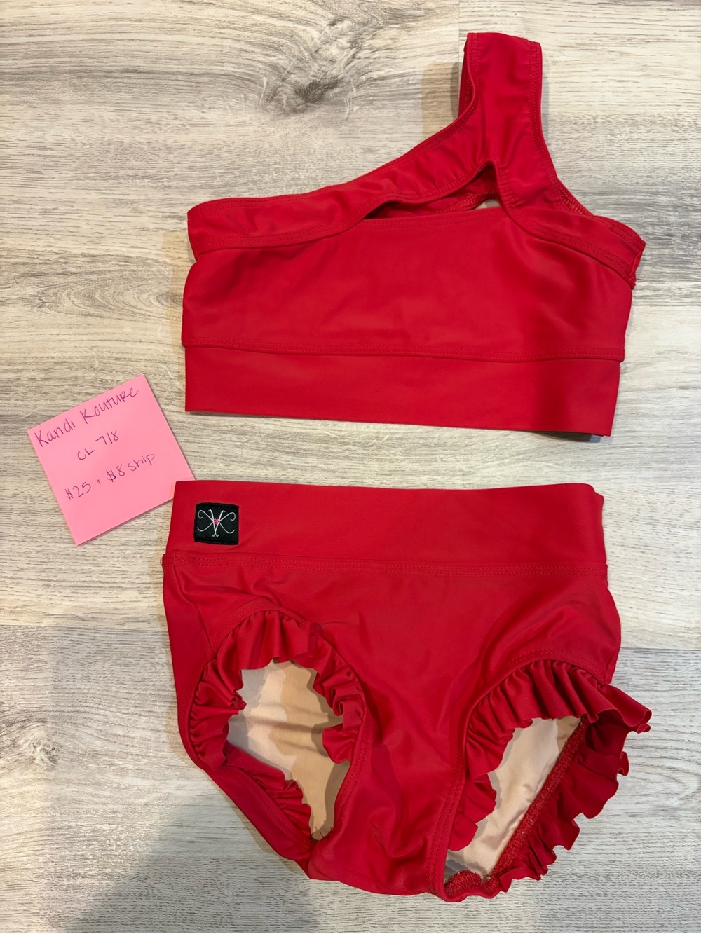 Kandi Kouture Red One-Shoulder Dance Two-Piece Set for Girls